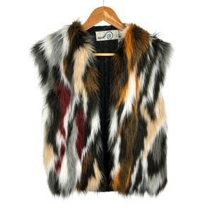 Rosie Neira Faux Fur Wool Blend Knit Vest Multi Color XS